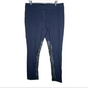 Ann Taylor midnight blue w black faux leather leggings riding pants size 14 B104